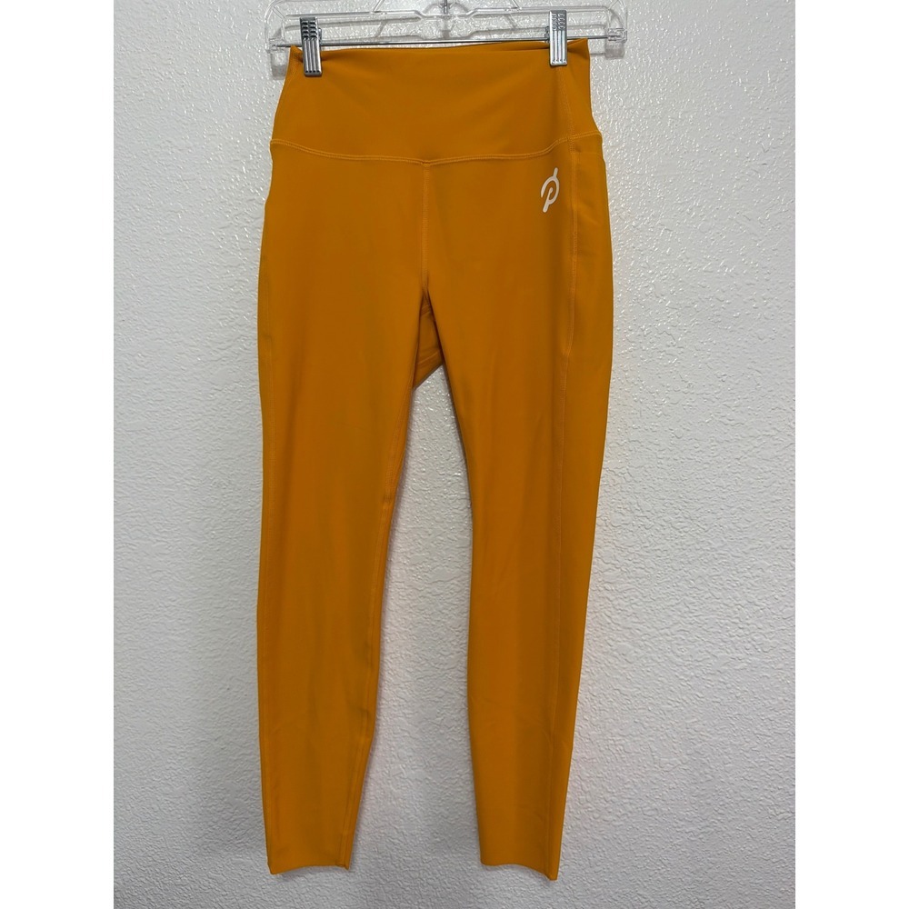 Peloton Womens High Waisted Active Leggings Mustard Yellow Side Pockets Size S